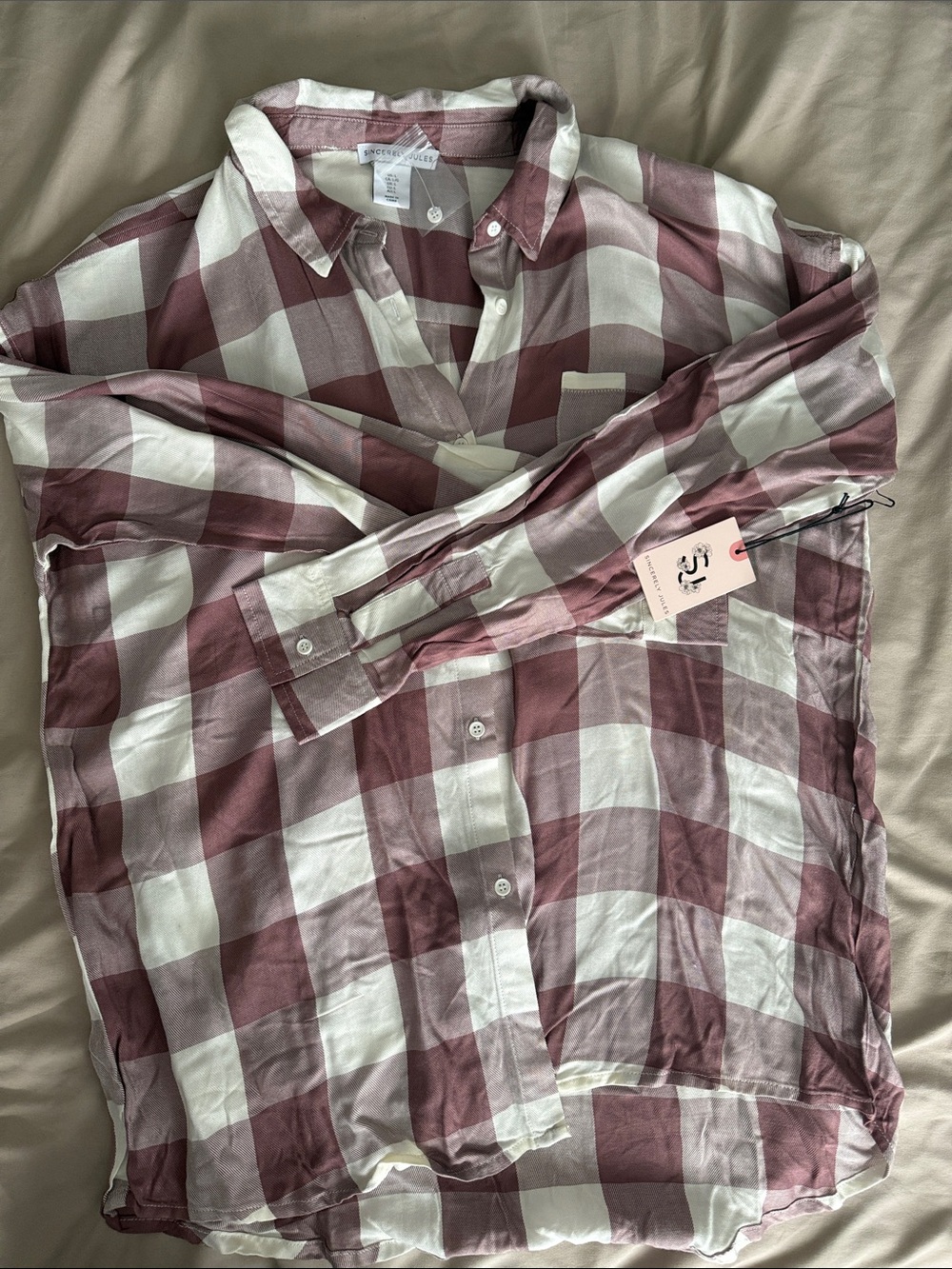 Sincerely June Check Button-Up Shirt in Mauve and White